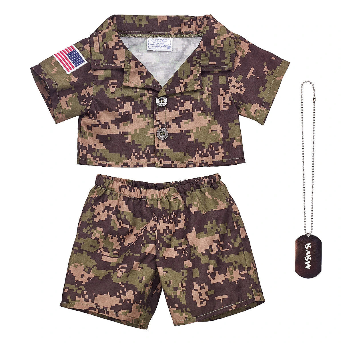 Green Digital Camo Uniform with USA Flag for Stuffed Animals | Build-A-Bear® - US 8064
