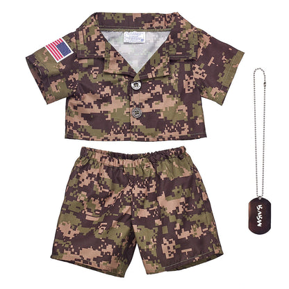 Green Digital Camo Uniform with USA Flag for Stuffed Animals | Build-A-Bear® - US 1772