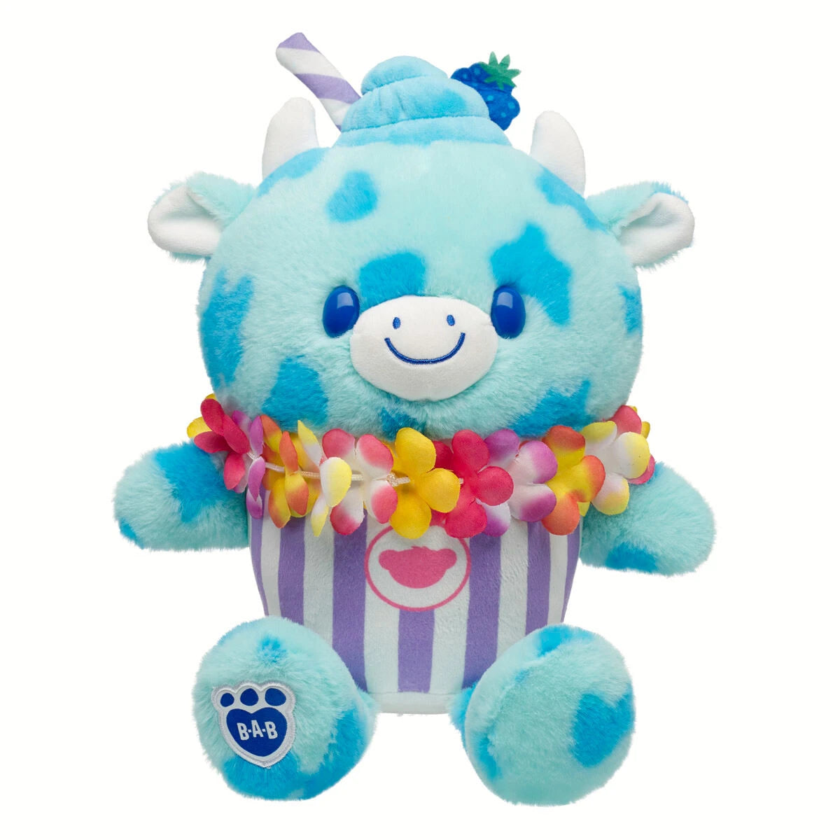 Blue Raspberry Cow Slushie Plushie w/ Lei Necklace | BAB - US 6850